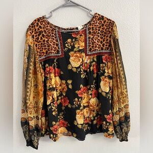 Ivy Bean Floral Leopard Print Blouse Size Medium